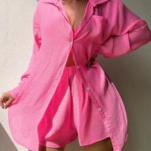 dagjydgfyja Swim Vcay Set cover up unicolor con botón delantero - Negro01 - Ver 5