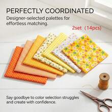 7pcs Vibrant Fabric Bundle - Floral, Plaid And Polka Dot Patterns | Pre-Cut Multicolor Craft Squares For DIY Projects And Headpiece Accessories | Hand Wash Only, Sewing Supplies - Orange Tones - Multicolor - View 13