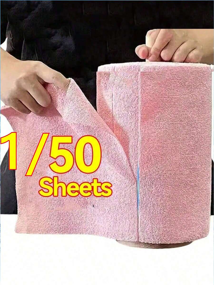 50/1入 25*25cm 可重複使用清潔布，適用於居家廚房清潔，超細纖維毛巾、抹布、洗滌布，超細纖維清潔布捲與超細纖維抹布的替代品，多功能擦拭餐具