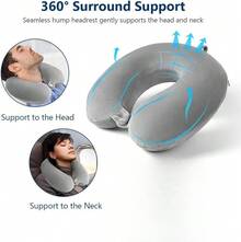 Cuscino da collo portatile, pieghevole e gonfiabile – Supporto universale per il collo per aerei e auto - Grigio Chiaro - Visualizzare 5