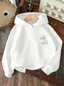 Baby Girl Cartoon Print Hooded Warm Sweatshirt - White - View 2