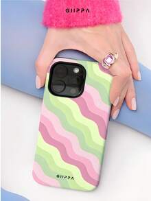GIIPPA 1pc Pink & Green Diagonal Wave Pattern Design Phone 17 Pro Max Case, Compatible With Phone 16 Pro Max, 15 Pro Max, 14 Pro Max, Korean Style High-End Fashion Fun Phone Case, Compatible With 11/12/13/14/15/73 Pro Max Plus, Elegant Design Suitable For Men And Women, Perfect Gift For Girlfriend On Christmas, Valentine's Day, Easter, Wedding Season And Birthday! - Multicolor - View 4