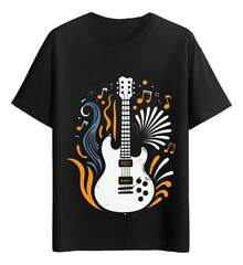 Playeras Guitarra Musical Con Notas Y Colores Vibrantes - Negro - Ver 1