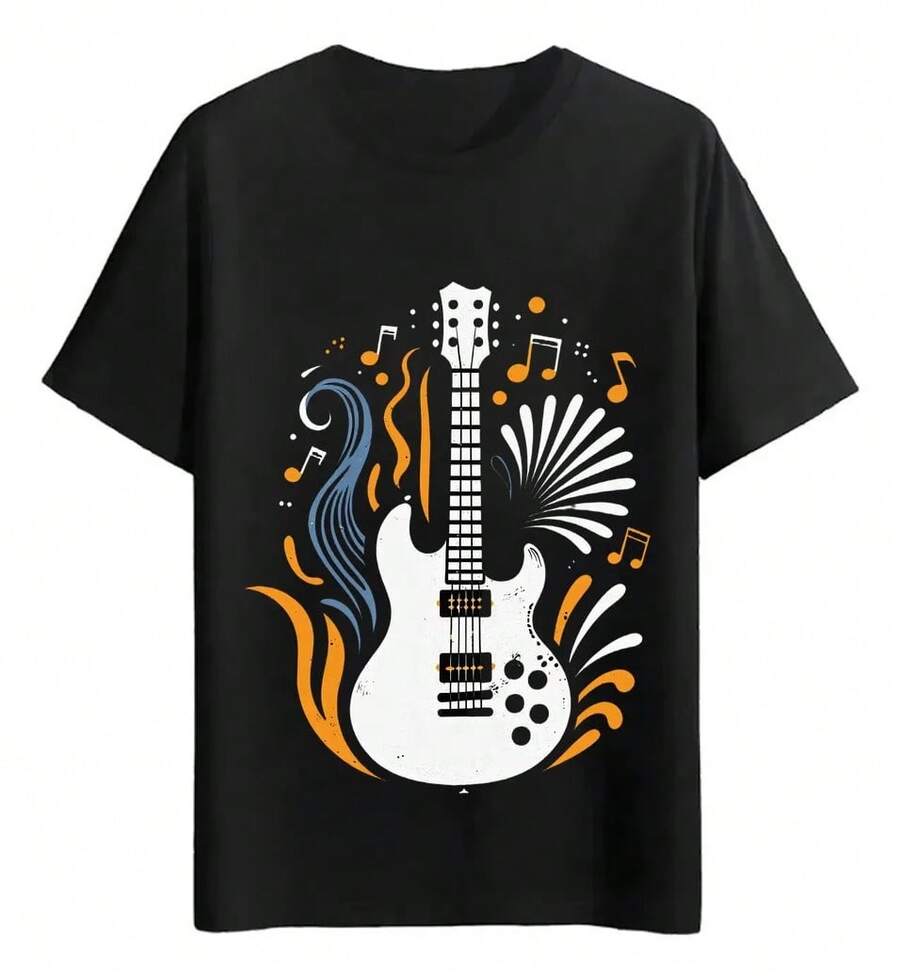 Playeras Guitarra Musical Con Notas Y Colores Vibrantes - Negro - Ver 1