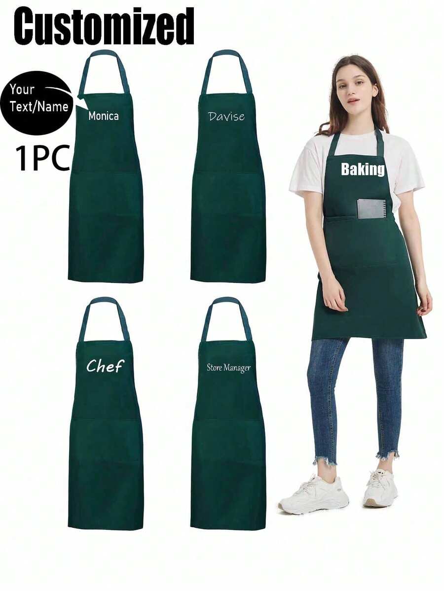 1pc Customized Kitchen Cooking Apron, Modern Polyester Oil-Proof Apron, Black Kitchen Apron, Polyester Apron, Suitable For Garden, Kitchen And Housework, Perfect For Home, Restaurant And Kitchen Cooking, Washable, Customized, Unique, Personalized, Ideal Gift For Boyfriend, Girlfriend, Family And Friends, Suitable For Use In Sofa, Bed, Car, Tea Room, Bedroom, Living Room, Bathroom, Dining Room And Other Places. - Multicolor - View 1
