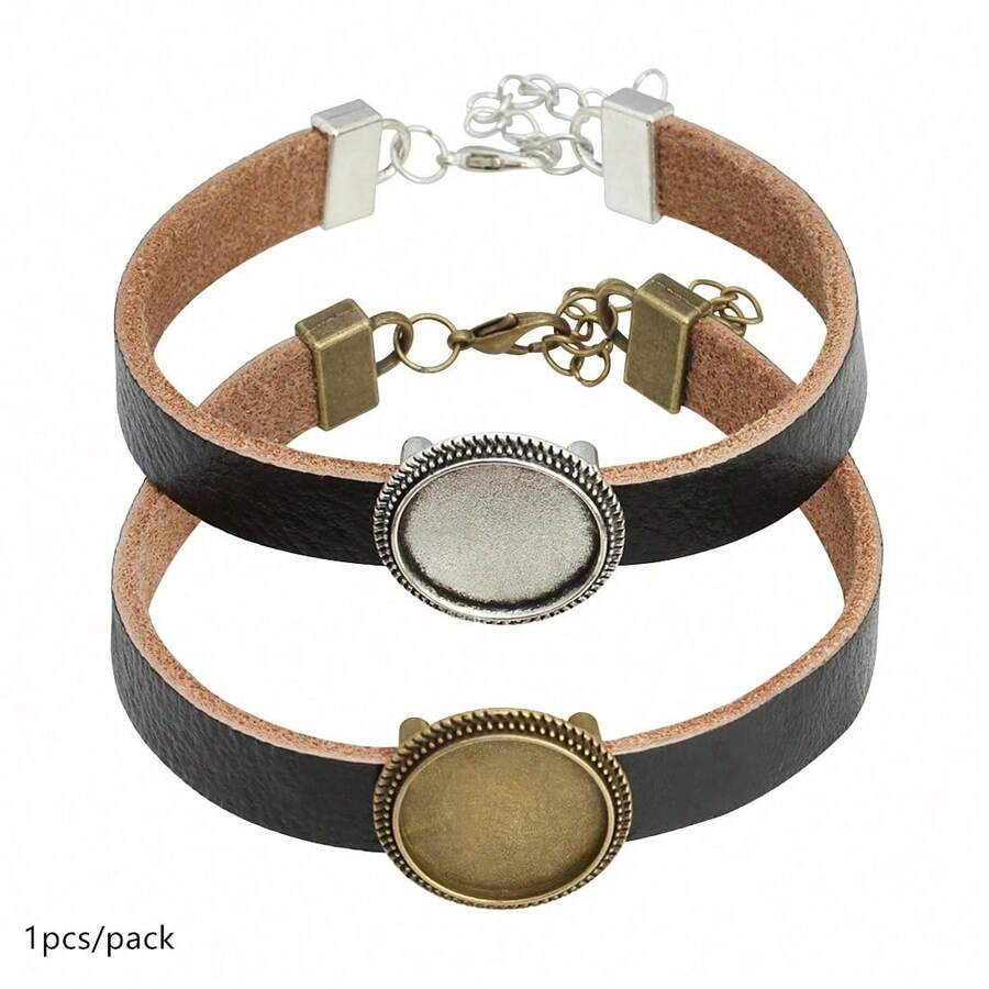 1pc Vintage Style Adjustable DIY Handmade Jewelry Accessory Genuine Leather Bracelet Blank