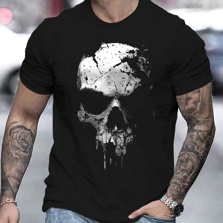 P Camiseta Hombre Con Estampado 3d Cráneo - Algodón K - Negro - Ver 1