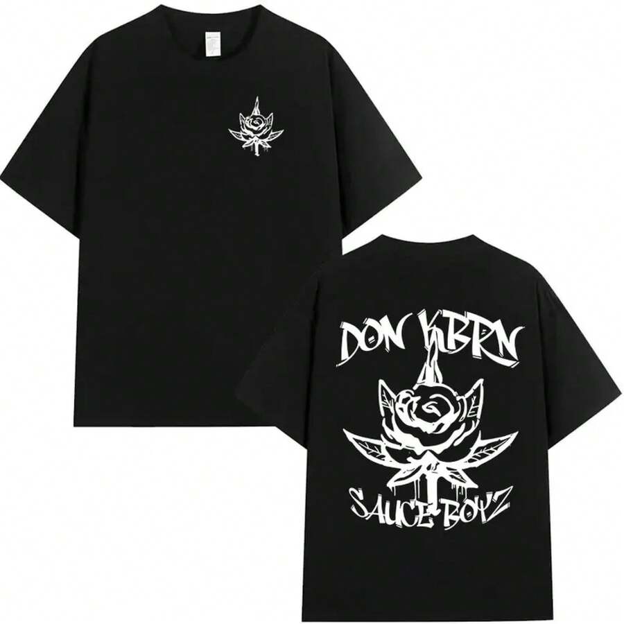 Rapper Eladio Carrion 2025  Album Doppelseitig Bedrucktes T-Shirt Herren Hip-Hop Sommer Hochwertiges T-Shirt Lose Übergroße Oberteile - Schwarz - Übersicht 1