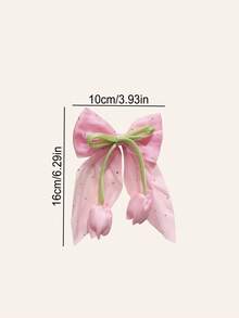 5pcs/Set Girls Multi-Color Chiffon Bow Hair Clips, Cute Vacation Style Tulip Flower Alligator Hair Clips, Sparkling Crystal Accessories, Suitable For Travel, Vacation, Party, Outing, Daily Commute, Wedding, Back To School Season, Great Gift Choice For Girls - Multicolor - View 4