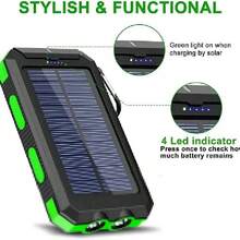 Banco de energía Solar, batería de repuesto de 20000mAh, gran capacidad, carga rápida, cargador portátil, brújula, energía de respaldo impermeable para exteriores - Naranja + 20000 mAh - Ver 4