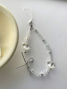 Clear Heart & Bow Beaded Phone Lanyard, Y2K Aesthetic Wrist Strap, Multi-Use Anti-Lost Phone Chain With Silver Star Beads, Transparent Beaded Charm For Phone Case, Bag, Keychain, Camera, Cute Korean Style Accessory, Versatile Hand Strap For Women Girls, Sweet Bowknot Design, Lightweight Portable, Fashion Phone Decoration, Perfect Gift For Friends - Multicolor - View 4