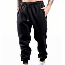Fleece-Lined Jogger Pants, Skinny Slim Fit, For Weight Training, Winter, Gym, Fitness, With Pocket, Unisex, All Sizes: Winter, Autumn/Spring/Summer, Autumn/Spring/Summer - 黑色 - 查看 1