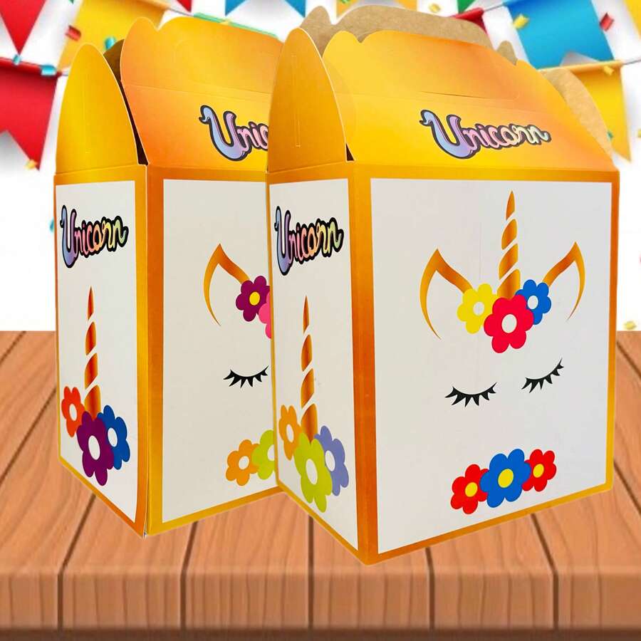 100 Cajas para Dulceros de Personajes Divertidos para Fiesta Aguinaldos Carton Cajitas Colores Dulceras Cajita Adorno Regalo Bolo Volo Pascua Posada Recuerdo DecoracionBodas Cumpleaños - Unicornio - Ver 1