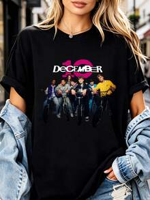 Ny unisex-t-shirt med roligt bandmönster - Passar både män och kvinnor - Svart - Visa 1