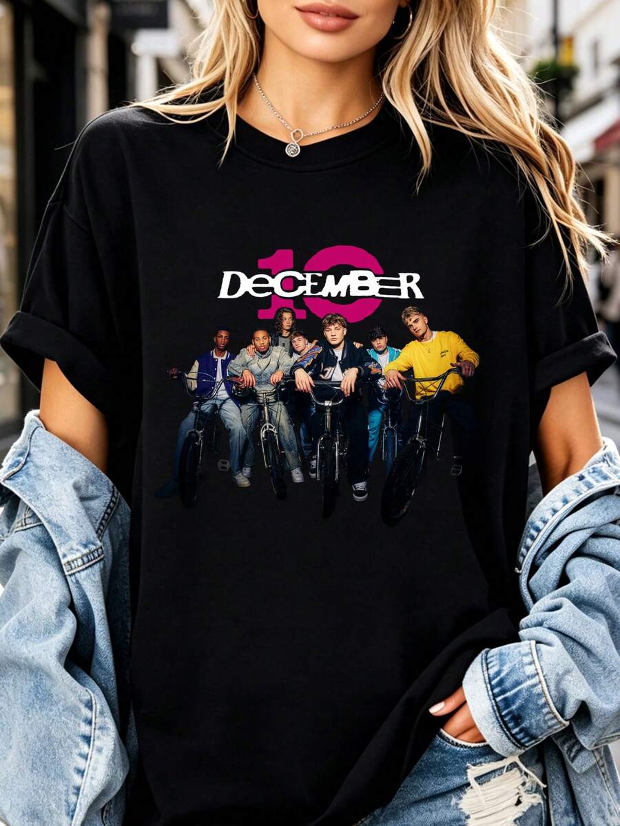Ny unisex-t-shirt med roligt bandmönster - Passar både män och kvinnor - Svart - Visa 1