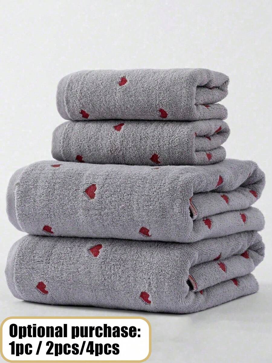 1pc/2pcs/4pcs Red Heart LOVE Embroidered Couple Towels, Small Bath Towels, Valentine's Day Gift, Soft Absorbent Lint-Free, Face And Body Towels, Personalized Adult Towel Set, Suitable For Home, Pool And Daily Use - Grey - View 1