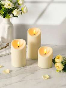 3 piezas de velas sin llama parpadeantes con control remoto y temporizador, funcionan con batería, adecuadas para Navidad, Halloween, Día de San Valentín, Día de la Madre, mesa de comedor, boda, fiesta, regalo, luz de decoración de ambiente festivo - luz cálida - Ver 4