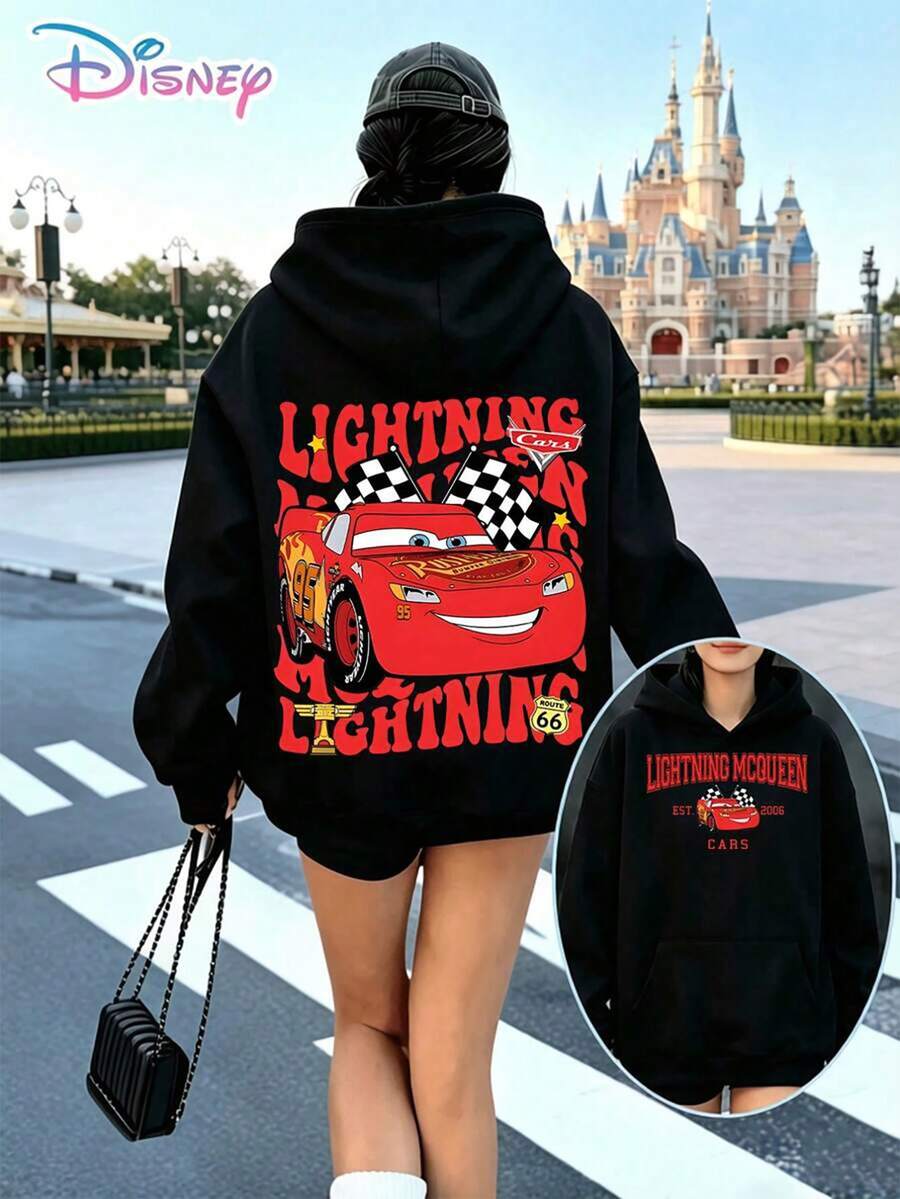 Disney Cars Lightning McQueen Retro 2006 Hoodie, Casual Oversized Pullover, Ideal For Disney Vacations, Daily Wear & Casual Gifting Occasions - Black - View 1