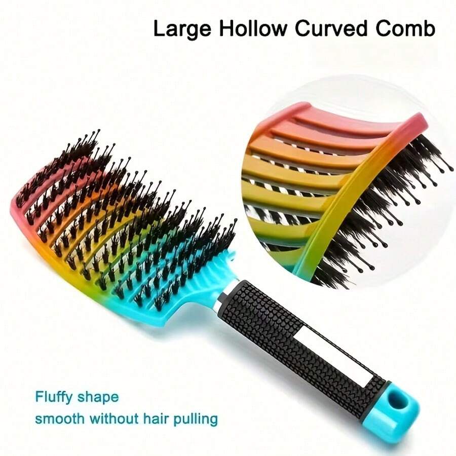 Dual-Purpose Curling Comb And Detangling Claw Set, Designed For Curly Hair, Colorful Pink Design, Suitable For Dry And Wet Use, Curved Design Provides Ventilation And Massage Function - Multicolor - View 1