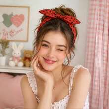 1件裝夏季卡通水果西瓜圖案印花兔耳蝴蝶結寬版結頭帶，女款時尚高冠壓髮洗臉化妝髮箍，簡約甜美風格日常休閒、海灘度假旅行髮型穿搭飾品，可愛女用髮帶 - 彩色 - 查看 5