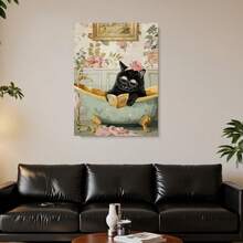 Enmarcado Encantador  de un gato negro en la bañera leyendo un libro - Decoración de pared original para el hogar, la oficina o la cafetería | Regalo perfecto para las fiestas, el Día de la Madre o la graduación | Enmarcado y listo para colgar | Decoración de gatos - Enmarcado - Ver 5