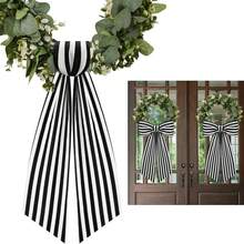 1 Pack/2 Packs Boxwood Wreath Belt Decorative Band, Used For Front Door Porch Decoration (Black And White Striped) - Black - View 2