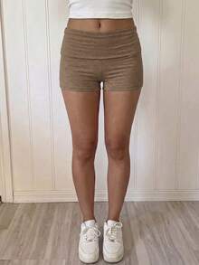 Sunny Sweet Style Summer Women's Y2K Brown Straight Leg Shorts, Foldable Waist, Suitable For Street Style, Daily Commute And Home Leisure - Brown - View 5