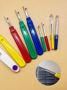 Juego de 9 piezas de descosedores y tijeras para hilo de colores, 4 descosedores grandes, 4 descosedores pequeños multicolor + 1 mini tijera morada, herramientas de costura aptas para todos los niveles de habilidad, uso doméstico, reparación, costura diaria y manualidades - Removedor de hilos - Ver 3