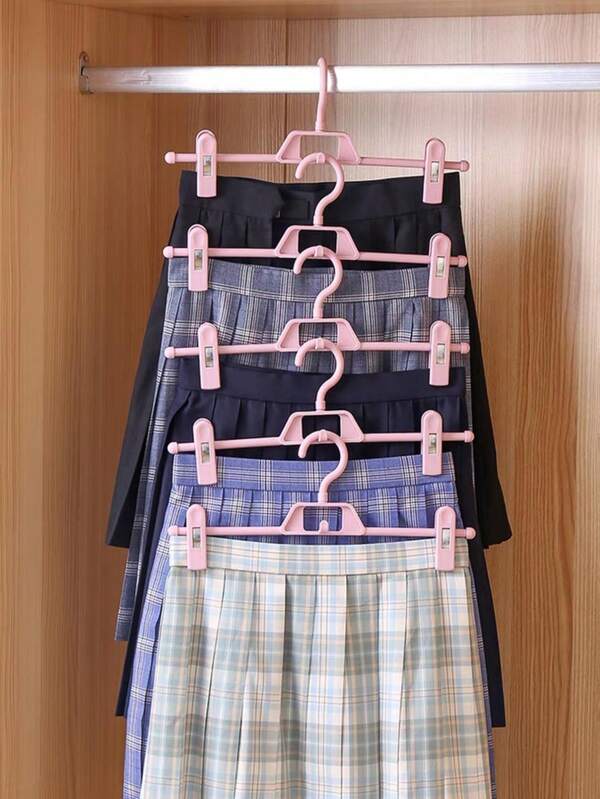 2pcs Plastic Rotating Pants Hanger With Anti-Slip Clips, Pink