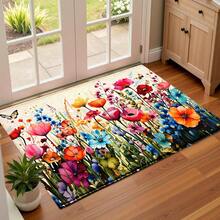 1pc Colorful Wildflower Butterfly Pattern Printed Faux Cashmere Surface TPR Bottom Doormat, Bathroom Mat, Kitchen Mat, Laundry Room Mat, Holiday Atmosphere Decor, Home Decor, Party Decor, Wedding Decor, Dining & Kitchen Decor - Multicolor - View 7