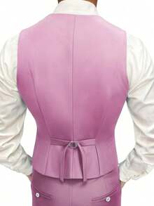 Men's Fashion New Solid Color Slim Fit Stretch 3 PiecesSuit Set, Including Double-Breasted Blazer, Vest, And Pants, Business Work Formal Wear - Pink - View 7