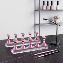 1 Box Set/2 Box Set Acrylic Nail Art Practice Stand With Double-Sided Adhesive Nail Holder, Press-On Magnetic Nail Tip Practice Rack, Reusable Nail Practice Hand Tray, Pre-Coated Nail Art Display Stand - Multicolor - View 8