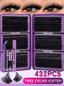 432/480 pièces Cils Faux Courbure D 3 Styles Mélangés Cils Segmentés DIY avec Outils pour Débutants, Kit d'Extensions de Cils Segmentés Épais et Moelleux, Ensemble de Cils Faux au Look Naturel, Effet Yeux 3D/5D Maquillage, Convient pour le Quotidien, le Mariage, la Photographie. - Multicolore - Voir 13