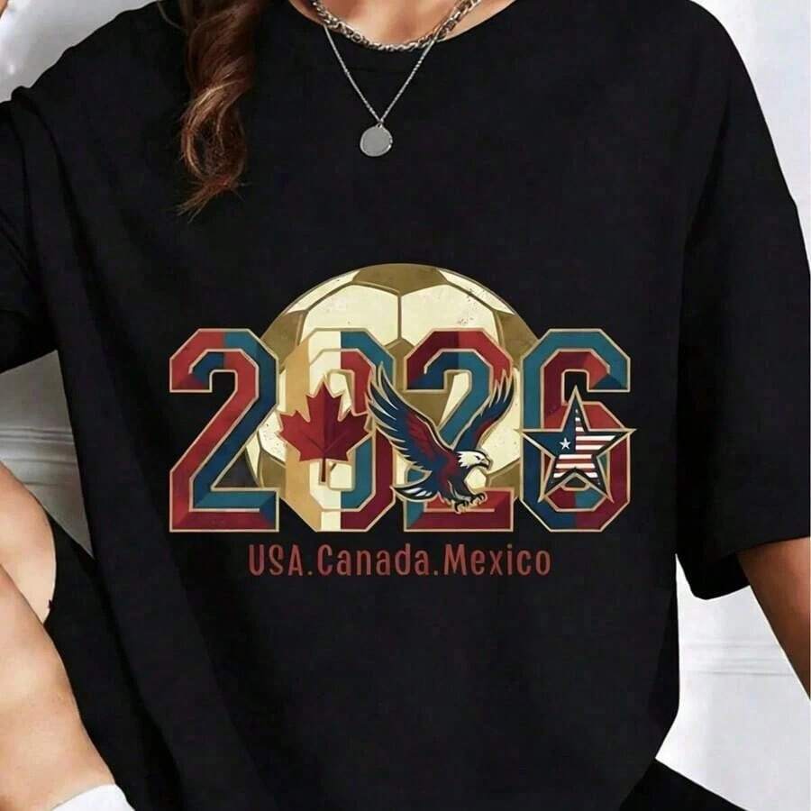 Camiseta Familiar a Juego para la Copa Mundial 2026, Canadá, México, EE. UU., Regalo para Fanáticos del Fútbol, Camiseta Unisex, Copa Internacional 2026, Deporte - Negro - Ver 1