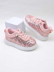 1 Pair Girls Spring/Autumn Outdoor Flat Comfortable Baby Walking Shoes Shiny Sports Shoes - Pink - View 2