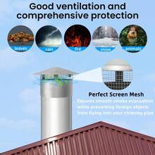 Heavy Duty Roof Vent Cap With Damper 6 Inch Removable Galvanized Steel Chimney Cover, Mesh Screen, Rust-Resistant, All-Weather Protection, Easy Installation, Ideal For Home Ventilation, Fireplace - Silver 7-8inch - View 5