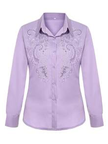 New 2026 Model:Novedad 2022: Cárdigan de solapa de color liso para mujer con blusa de manga larga con bordados y recortes para sitios independientes transfronterizos europeos y americanos - Cielo azul - Ver 8
