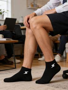 1/5/10/15/20 Pairs Men's Solid Color Low-Cut Boat Socks, Lightning Embroidery Sports Short Socks, Non-Slip And Wear-Resistant - Multicolor - View 5