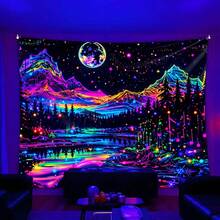 2D Flat Blacklight Wall Art, Neon Landscape Style Design, Suitable For Decorating Teenager Bedroom, Dorm, Living Room, Outdoor Space And RV. Computer Room Decoration, Holiday And Party Decoration, Valentine's Day Decoration - Multicolor - View 5