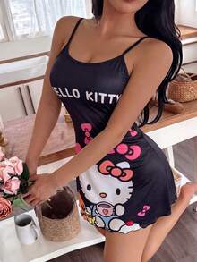 SANRIO 1件 Hello Kitty 粉色休闲可爱舒适简约吊带裙（女款） - 黑色 - 查看 4