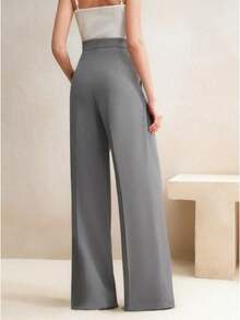 Pantalones Casuales Drapeados para Mujer 2026, de Cintura Alta, Corte  y Pierna Ancha, con Efecto Adelgazante - Gris - Ver 2