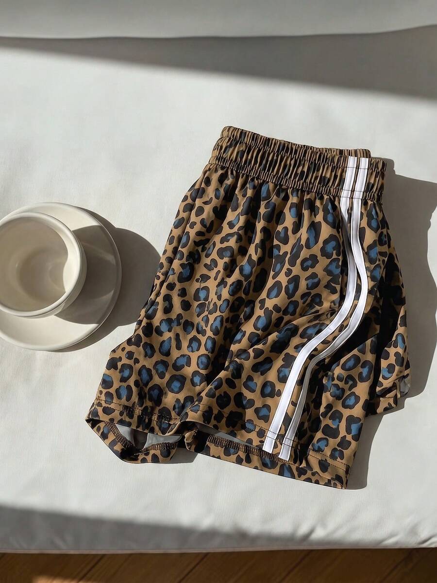 Quần short ống rộng họa tiết da báo thời trang dành cho nữ - Cà phê nâu - Xem 1