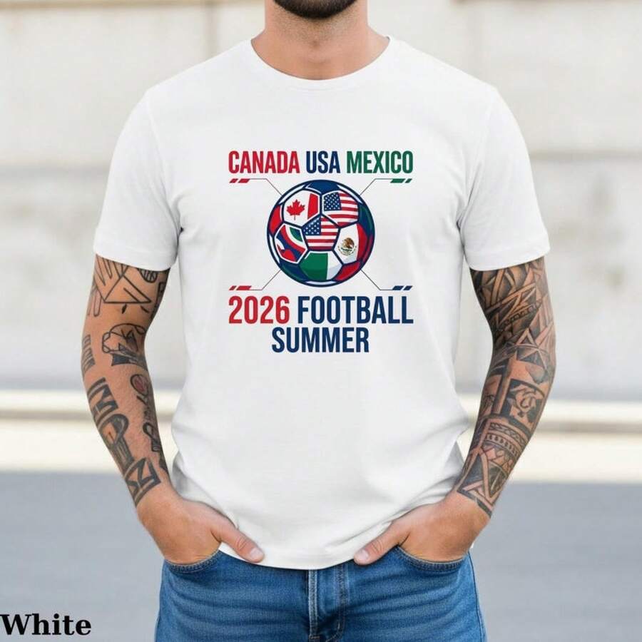 Camiseta de Fútbol de Verano 2026, Camiseta de Canadá, México, EE. UU., Fútbol Global 2026, Regalo para Fanáticos del Fútbol, Camiseta de Fútbol Internacional, Camiseta Deportiva Unisex - Blanco - Ver 1