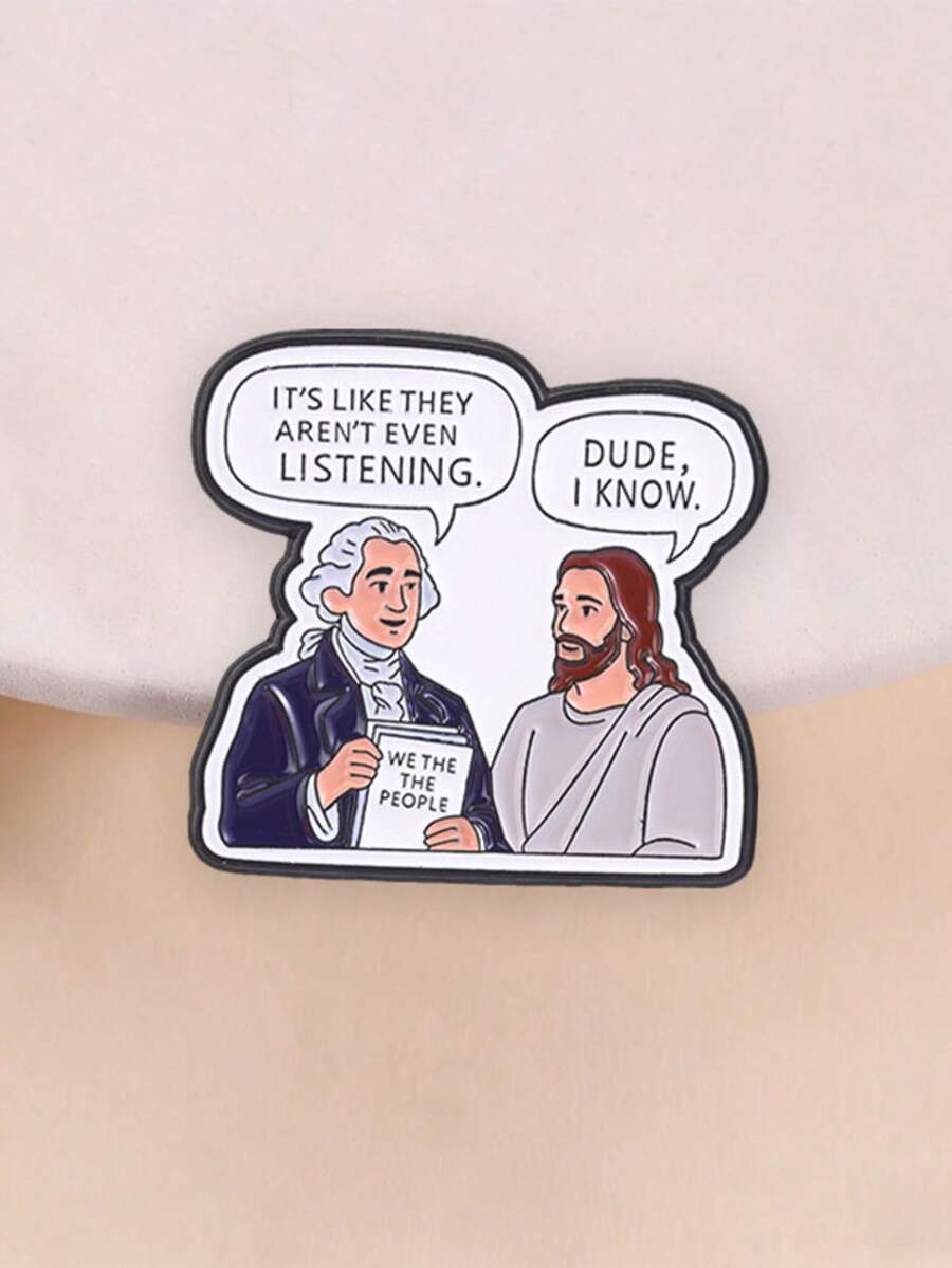 "We The People" Funny Jesus & Founding Father Enamel Pin, Unique Gift Idea, Perfect For Collectors, Durable Design, Eye-Catching Accessory