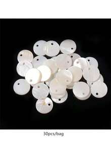 5/10/20/30pcs/Pack Round Shell Pendant, White Shell Material Pendant With Holes, Necklace Bracelet Earring Pendant, Clothing Decor, DIY Craft Jewelry Accessories - White - View 12