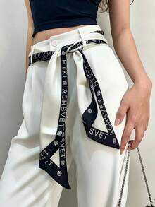 1pc Long Strip Double-Sided Letter Print Silk-Feel Scarf, Suitable For Women, Spring/Autumn/Summer Neck Protection, Scarf, Shirt, Jeans, Belt, Bag Wrap, Hair Tie, Headband - Multicolor - View 4