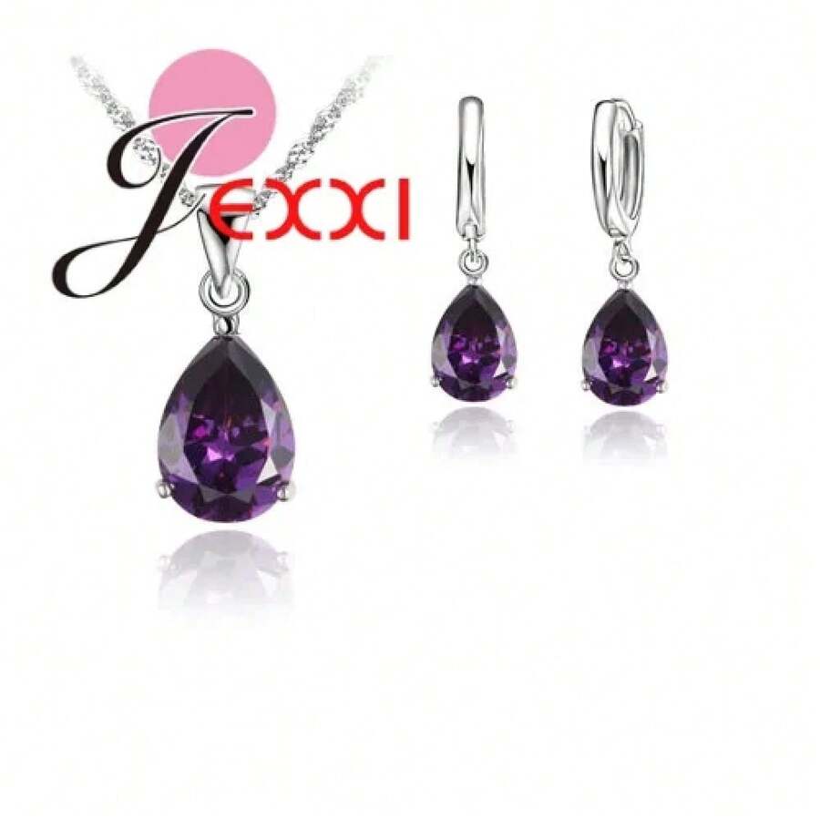 925 Sterling Silver Plating Necklace And Earring Set With Cubic Zirconia, Cross, Heart And Butterfly Design, Fashion Jewelry For Women. - 7309 - 查看 1