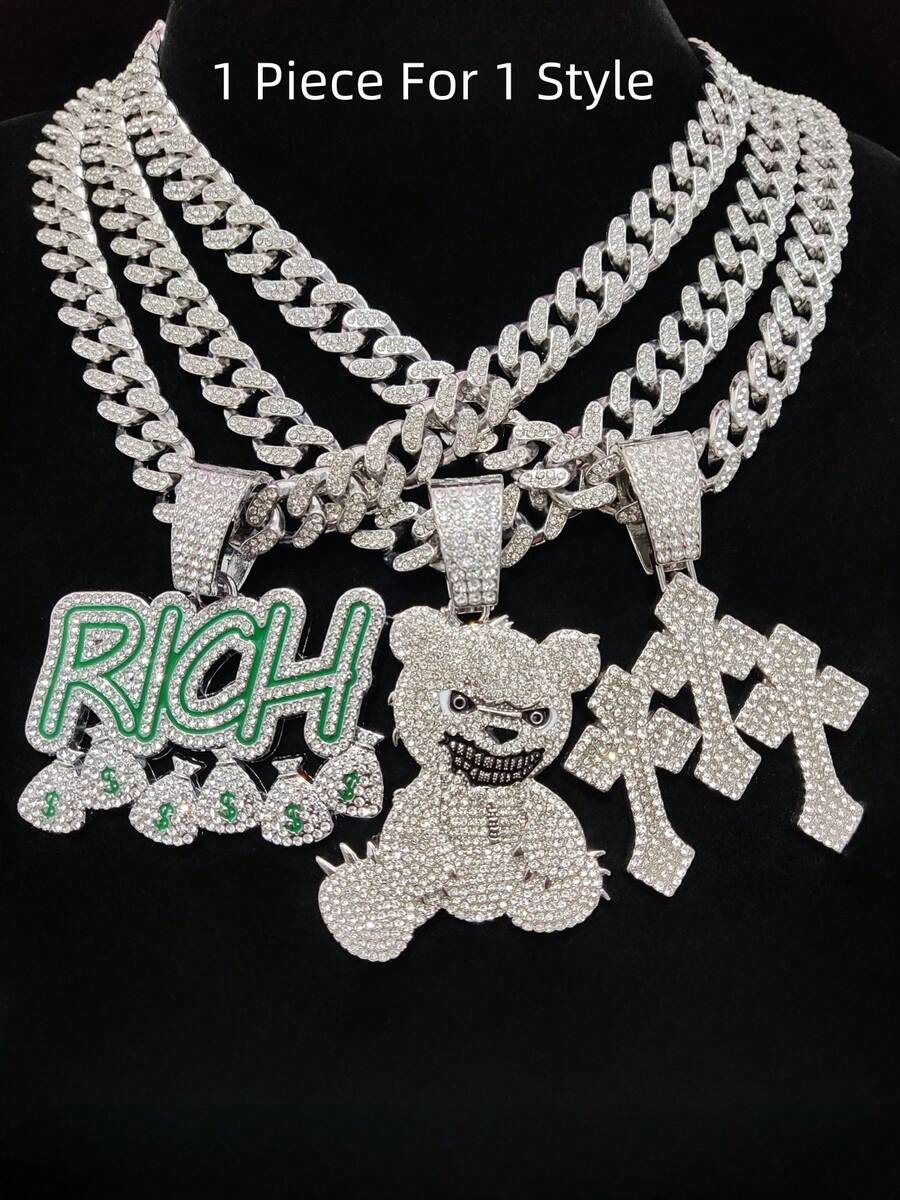 3 Styles Available, 1pc Unisex Hip Hop Pendant Necklace, Fashionable Retro Street Style Necklace, Suitable For Daily Wear Or Party, Gift - Silver - View 1
