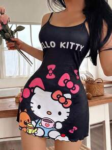 SANRIO 1件 Hello Kitty 粉色休闲可爱舒适简约吊带裙（女款） - 黑色 - 查看 3
