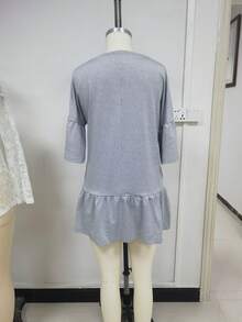 2026 New In Stock Women's Summer Loose Short Skirt With Ruffles And Solid Color V-Neck - Grey - View 3